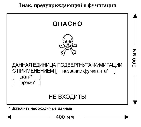 Размер знака о фумигации